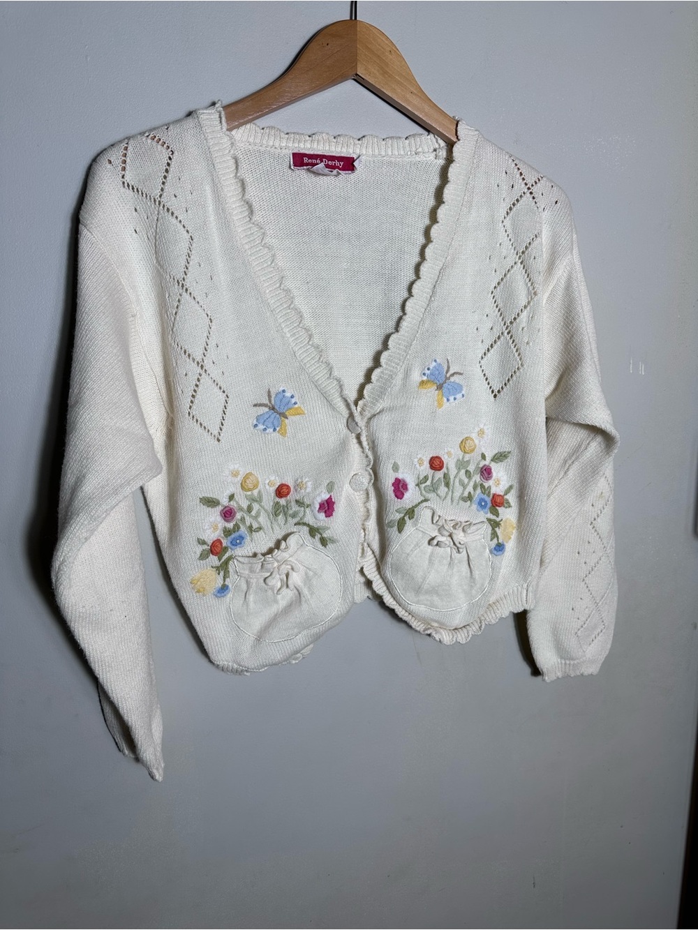 Vintage Cream White Embroidered V-Neck Cardigan Sweater Cottagecore